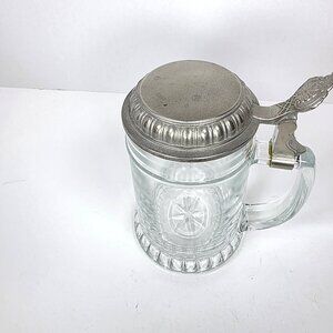 Vintage West Germany Etched Crystal Art Glass Beer Stein w/Pewter Top